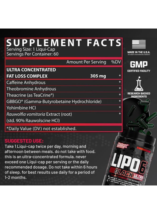 نورتكس ريسيرش Lipo-6 Black UC - 60 Liqui-Caps - 60 serving - Image 4