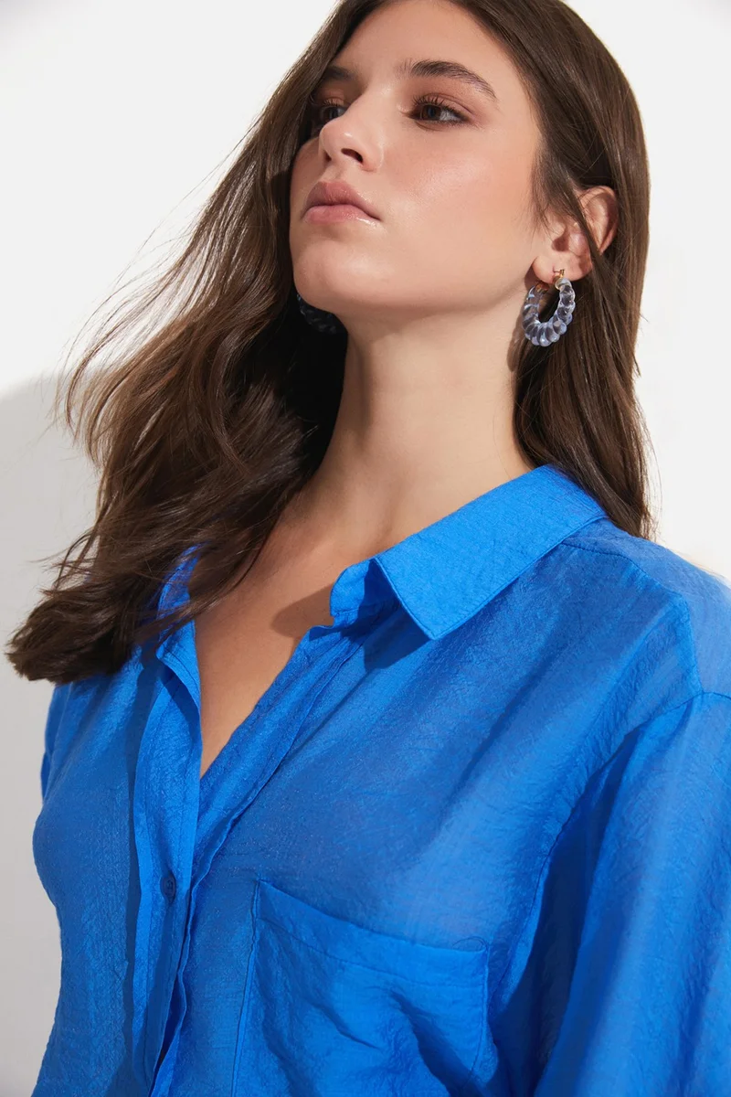 JUNE Women's Viscose Blend Pocket Detailed Woven Shirt