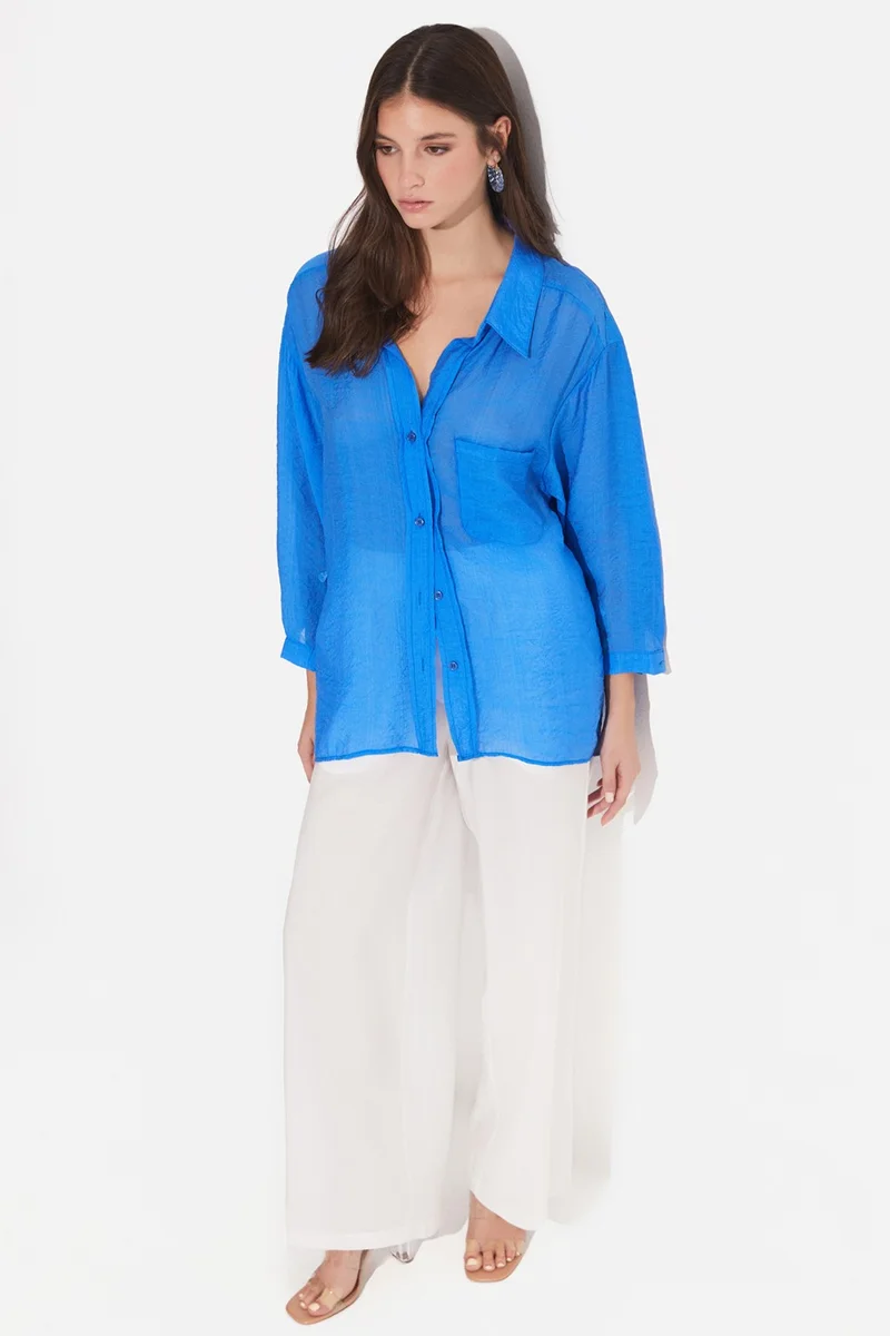 JUNE Women's Viscose Blend Pocket Detailed Woven Shirt