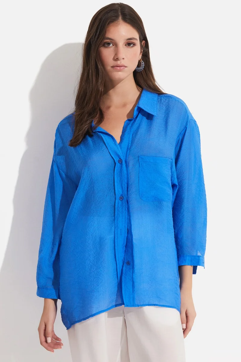 JUNE Women's Viscose Blend Pocket Detailed Woven Shirt