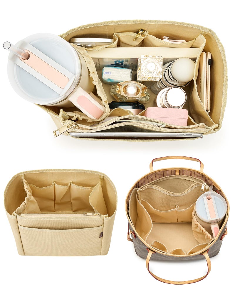 TOVICE Tote Bag Organizer Insert with Stanley Cup Holder and Zipper Bag Compatible with Neverfull Saint Louis and More 9 Pockets Beige XLarge - Image 2