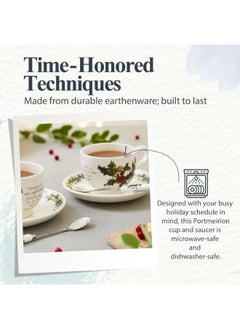 Portmeirion Portmeirion Holly and Ivy 7 oz Holiday Teacup and Saucer Set (Set of 6) - Earthenware Holly Motif, Festive Tableware for Christmas Tea Parties, Elegant Seasonal Gifts - Dishwasher & Microwave Safe  - Image 2