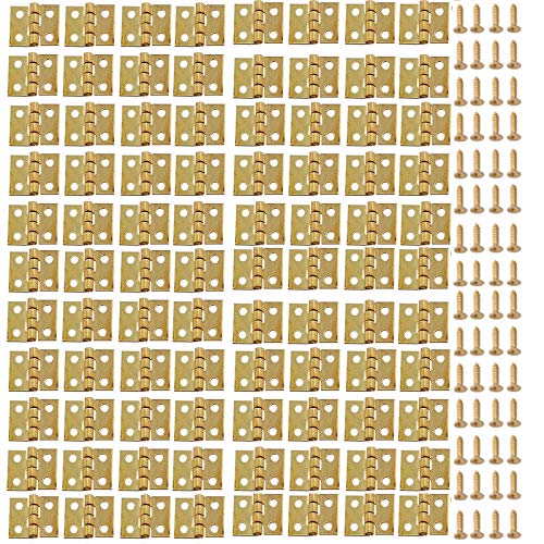 VEIREN 100 Pack Mini Hinges with 400 Pack Replacement Screws Gold Copper Butt Hinge Connector with Mounting Nail for Jewelry Case Cabinet Closet Dollhouse,10x8mm, Furniture, Mirrors, Picture Frames - Image 1