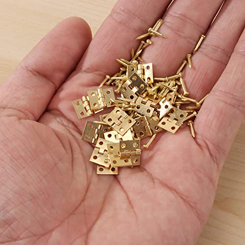 VEIREN 100 Pack Mini Hinges with 400 Pack Replacement Screws Gold Copper Butt Hinge Connector with Mounting Nail for Jewelry Case Cabinet Closet Dollhouse,10x8mm, Furniture, Mirrors, Picture Frames - Image 3