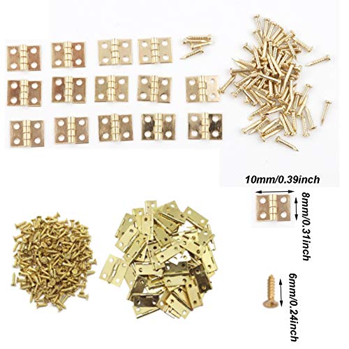 VEIREN 100 Pack Mini Hinges with 400 Pack Replacement Screws Gold Copper Butt Hinge Connector with Mounting Nail for Jewelry Case Cabinet Closet Dollhouse,10x8mm, Furniture, Mirrors, Picture Frames - Image 2