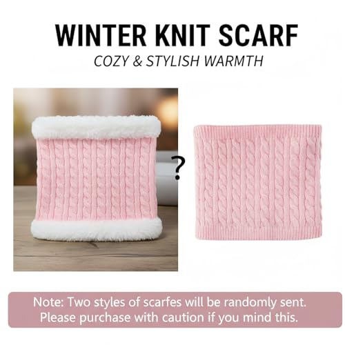 FENELY Womens Winter Beanie Hat Scarf and Gloves Set Girls Cable Beanies with Pompom Infinity Scarf Knitted Touch Screen Gloves Sets Ladies Pink Knit Thick Warm Soft Fleece Lined Thermal Cap - Image 5