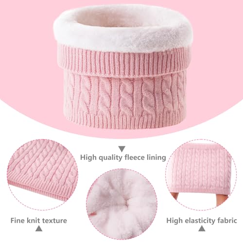 FENELY Womens Winter Beanie Hat Scarf and Gloves Set Girls Cable Beanies with Pompom Infinity Scarf Knitted Touch Screen Gloves Sets Ladies Pink Knit Thick Warm Soft Fleece Lined Thermal Cap - Image 4