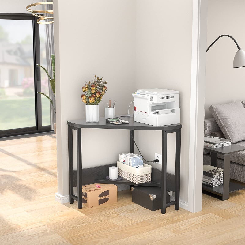 Armocity Corner Desk Small Desk with Outlets Corner Table for Small Space, Computer Desk with USB Ports Triangle Desk with Storage for Home Office, Workstation, Living Room, Bedroom, Black - Image 4