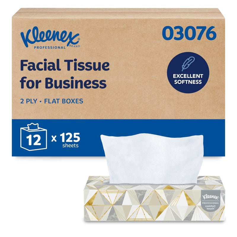 KleenexÂ® Professional Facial Tissue, Bulk (03076), 2-Ply, White, Flat Facial Tissue Boxes for Business, Convenience Case (125 Tissues/Box, 12 Boxes/Case, 1,500 Tissues/Case) - Image 1