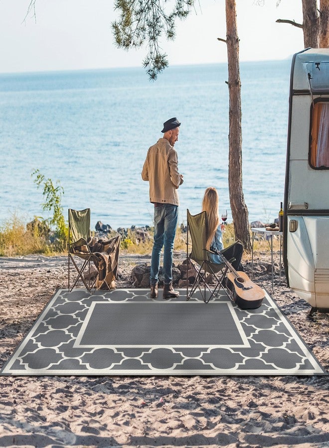 GENIMO 5 ' x 8 ' Outdoor Rug for Patio, Waterproof Indoor Outdoor Plastic Straw Rugs Carpet, Reversible Outside Area Mat for Camping, Balcony Porch, Deck, Picnic, Beach Grey & Beige White - Image 5