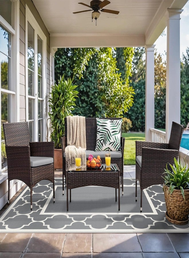 GENIMO 5 ' x 8 ' Outdoor Rug for Patio, Waterproof Indoor Outdoor Plastic Straw Rugs Carpet, Reversible Outside Area Mat for Camping, Balcony Porch, Deck, Picnic, Beach Grey & Beige White - Image 2