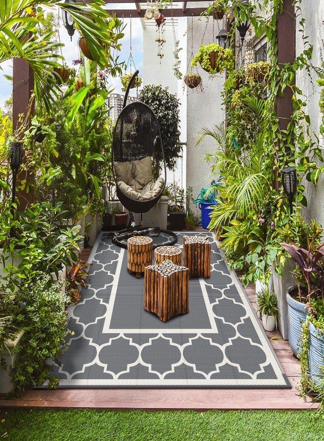 GENIMO 5 ' x 8 ' Outdoor Rug for Patio, Waterproof Indoor Outdoor Plastic Straw Rugs Carpet, Reversible Outside Area Mat for Camping, Balcony Porch, Deck, Picnic, Beach Grey & Beige White - Image 3