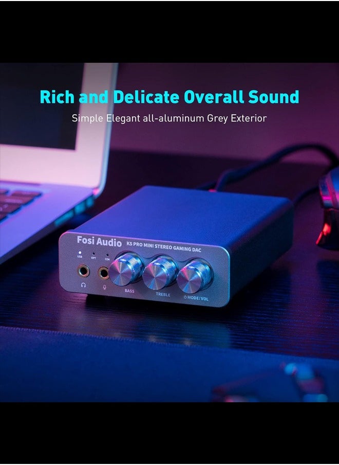 Fosi Audio K5 Pro Gaming DAC Headphone Amplifier Mini Hi-Fi Stereo Digital-to-Analog Audio Converter USB Type C/Optical/Coaxial to RCA/3.5MM AUX for PS5/PC/MAC/Computer