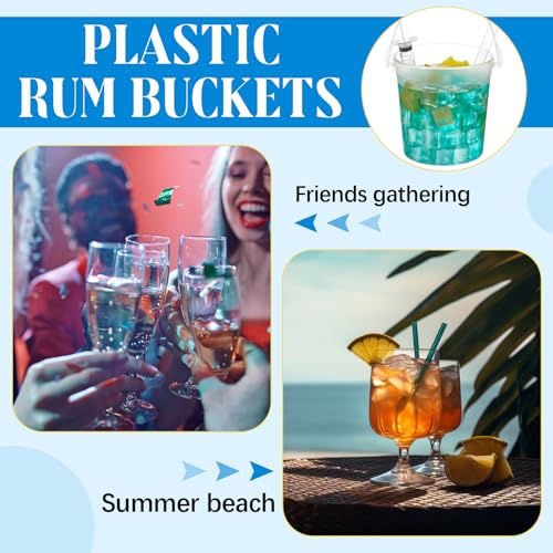 Willinglong 20 Set 32oz Clear Plastic Rum Buckets for Drink with Straws Christmas Plastic Buckets Bulk for Parties Rum Wine Beer Cocktail Beverage Party Christmas Holiday Party (Frosted) - Image 3