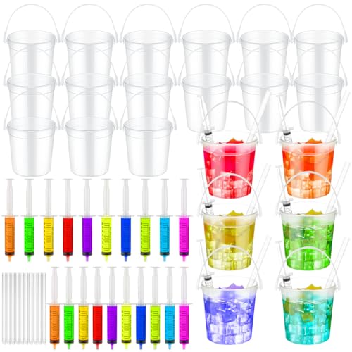 Willinglong 20 Set 32oz Clear Plastic Rum Buckets for Drink with Straws Christmas Plastic Buckets Bulk for Parties Rum Wine Beer Cocktail Beverage Party Christmas Holiday Party (Frosted) - Image 1
