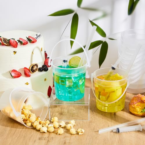 Willinglong 20 Set 32oz Clear Plastic Rum Buckets for Drink with Straws Christmas Plastic Buckets Bulk for Parties Rum Wine Beer Cocktail Beverage Party Christmas Holiday Party (Frosted) - Image 4