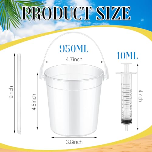 Willinglong 20 Set 32oz Clear Plastic Rum Buckets for Drink with Straws Christmas Plastic Buckets Bulk for Parties Rum Wine Beer Cocktail Beverage Party Christmas Holiday Party (Frosted) - Image 2