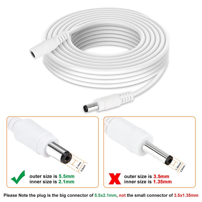 WildHD Power Extension Cable 16.5ft 2.1mm x 5.5mm Compatible with 12V DC Adapter Cord for CCTV Security Camera IP Camera Standalone DVR(16.5ft DC5.5mm Plug White) - Image 2