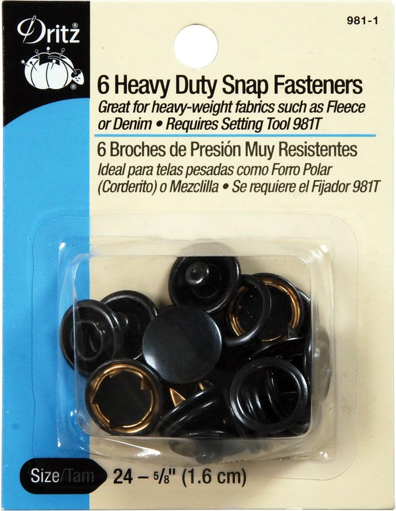 Dritz 9811 Heavy Duty Snap Fasteners Black Size 24 58Inch 6Count - Image 2