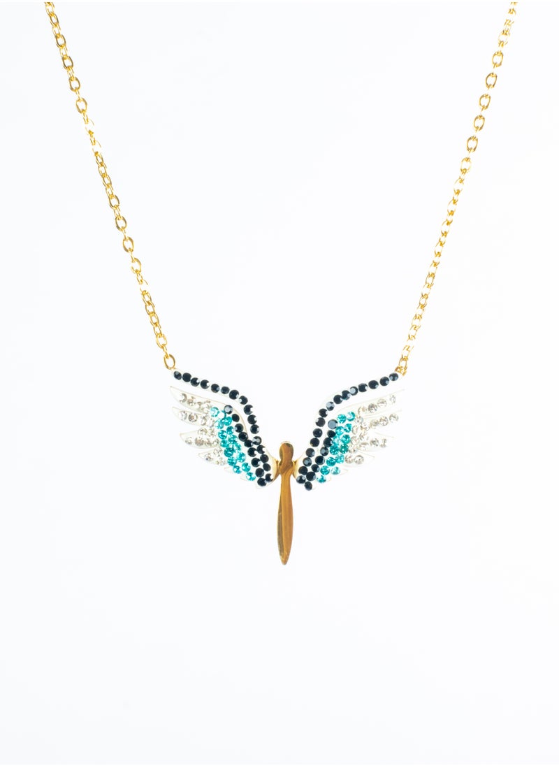 The Black Pearl Accessories Stainless Steel Necklace Gold with Zirconic Winging Bird Pendant  - Image 1