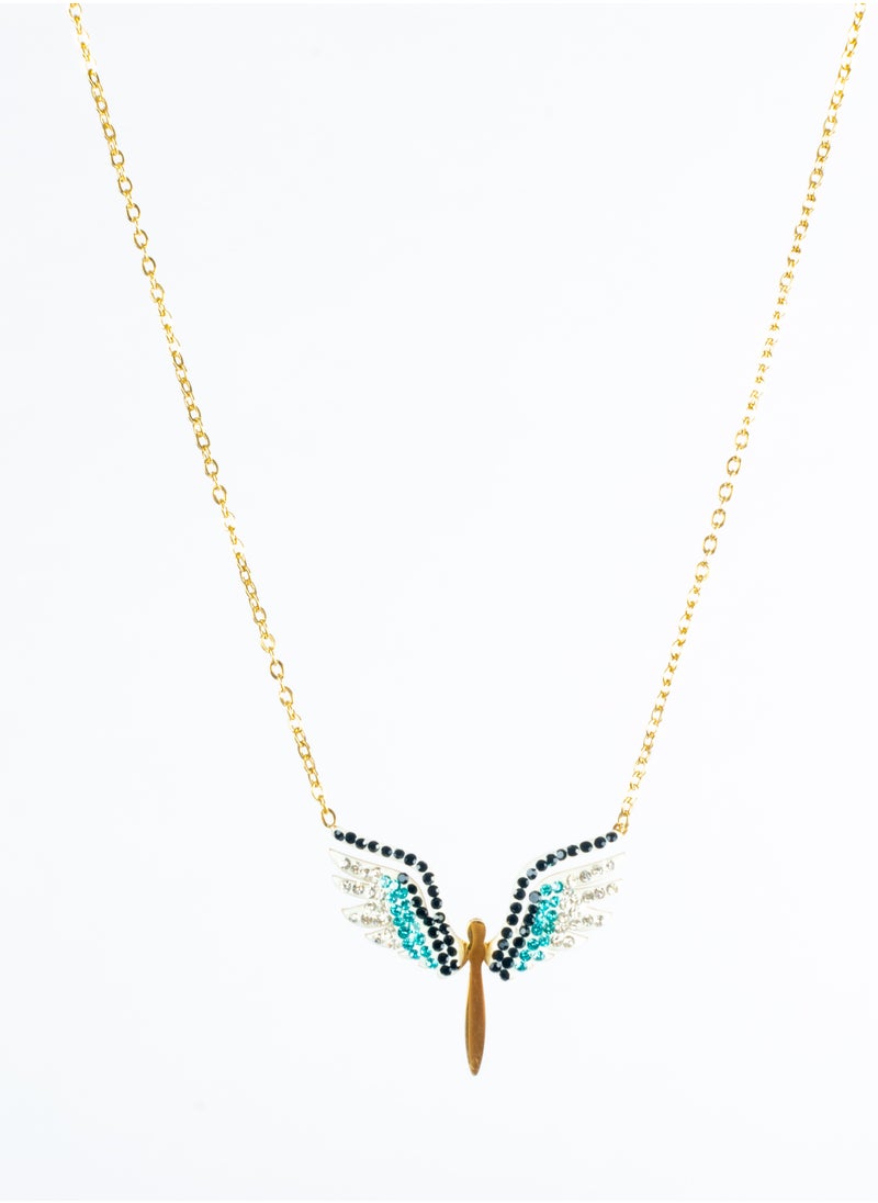 The Black Pearl Accessories Stainless Steel Necklace Gold with Zirconic Winging Bird Pendant  - Image 2