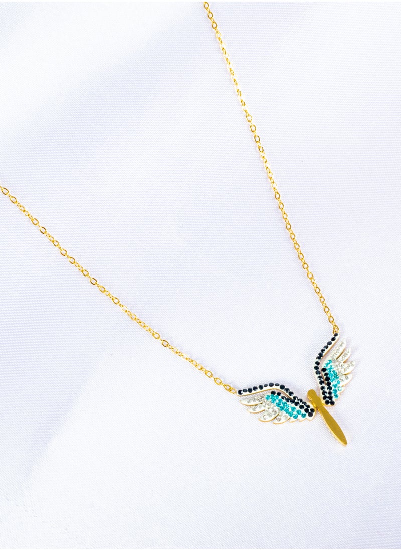 The Black Pearl Accessories Stainless Steel Necklace Gold with Zirconic Winging Bird Pendant  - Image 3