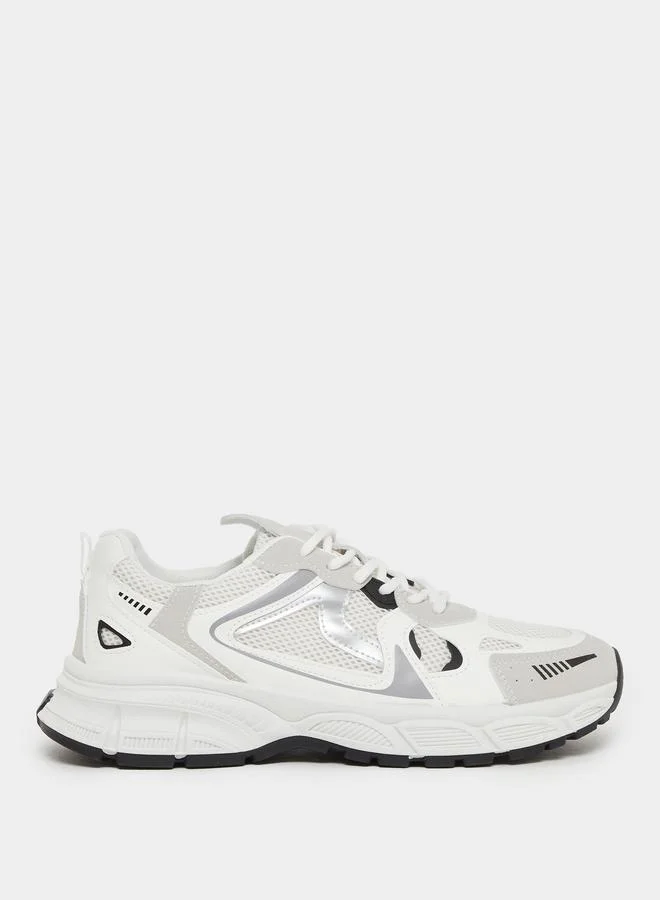ستايلي Styli Textured Lace Up Chunky Sole Sneakers