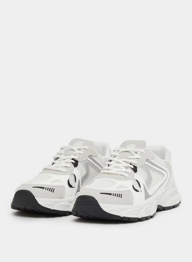 ستايلي Styli Textured Lace Up Chunky Sole Sneakers