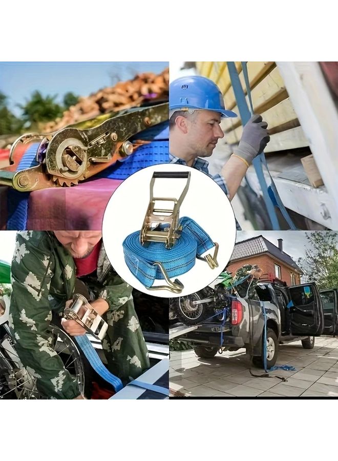 Heavy Duty Cargo Strap Set Blue Double Hook 1.97 Inch Width 196.85 Inch Length - Image 4