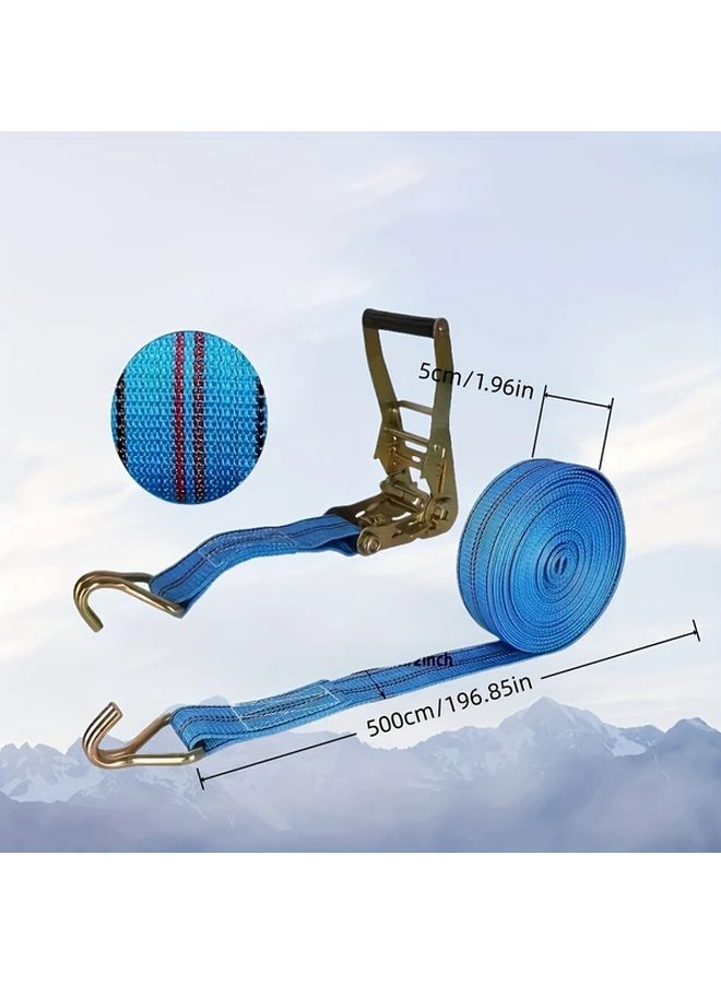 Heavy Duty Cargo Strap Set Blue Double Hook 1.97 Inch Width 196.85 Inch Length - Image 3