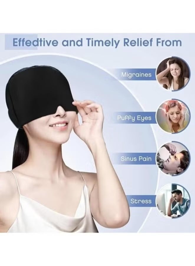 Gel Headache Relief Mask, Elastic Migraine Relief Hat – Reusable Ice Gel Cap for Headaches, Tension, Swelling, and Sinus Pain – Hot & Cold Therapy, One Size Fits All, Eye cover for sleeping, Eye Mask - Image 5