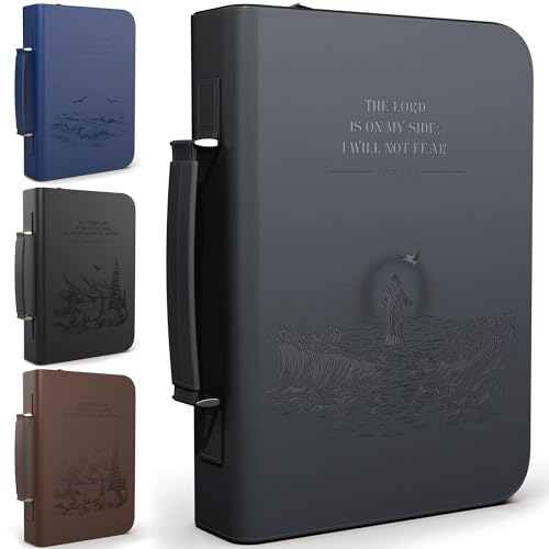 DEHITE Bible Cover Case for Women and Men – Leather Bible Carrying Bag Extra Large Size – Fits Book 11.12 x 8 x 2.12 in – Pen Slots – Zippered Pocket – Premium Faux Leather – Grey Christian Gift - Image 1