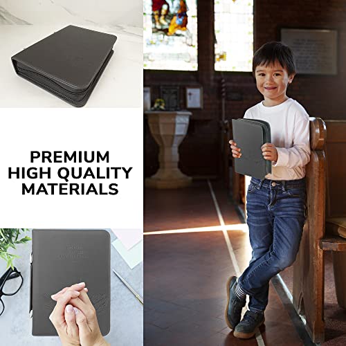 DEHITE Bible Cover Case for Women and Men – Leather Bible Carrying Bag Extra Large Size – Fits Book 11.12 x 8 x 2.12 in – Pen Slots – Zippered Pocket – Premium Faux Leather – Grey Christian Gift - Image 5