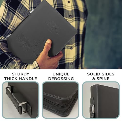 DEHITE Bible Cover Case for Women and Men – Leather Bible Carrying Bag Extra Large Size – Fits Book 11.12 x 8 x 2.12 in – Pen Slots – Zippered Pocket – Premium Faux Leather – Grey Christian Gift - Image 2