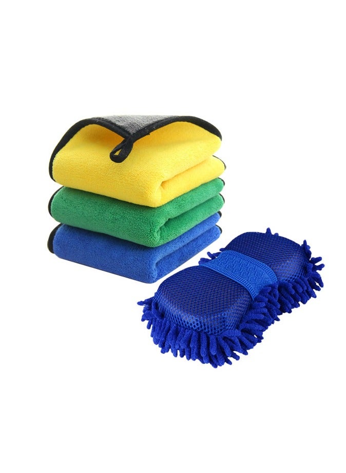 Generic Car Towel Microfiber Cleaning Cloth，3 Towel with 1 Washing Sponge  - Image 1