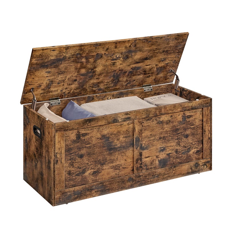 VASAGLE VASAGLE Storage Chest Storage Trunk with 2 Safety Hinges Storage Bench Shoe Bench Farmhouse Style 157 x 394 x 183 Inches for Entryway Bedroom Living Room Rustic Brown ULSB164K01