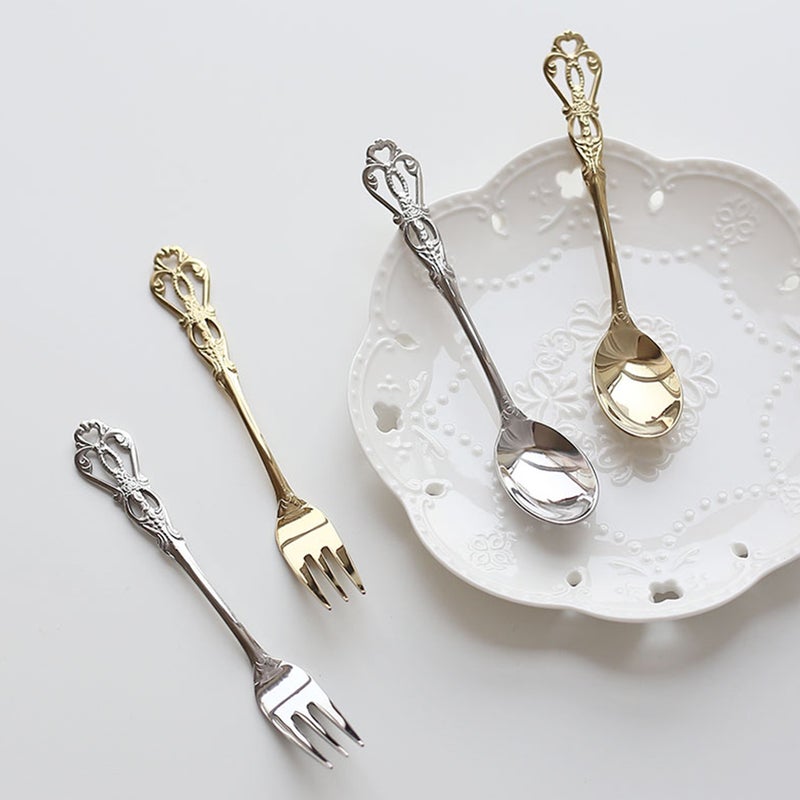 2 Sets Kitchen Tableware English Fork Spoon Eating Tools Retro Tableware - Image 4