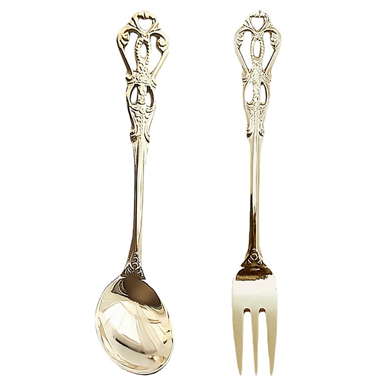 2 Sets Kitchen Tableware English Fork Spoon Eating Tools Retro Tableware - Image 2