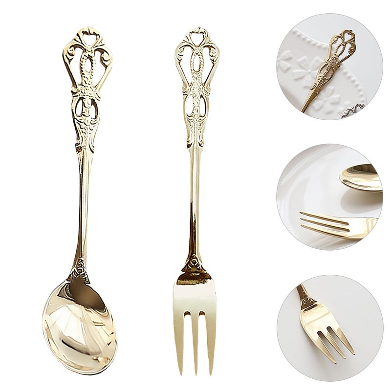 2 Sets Kitchen Tableware English Fork Spoon Eating Tools Retro Tableware - Image 1