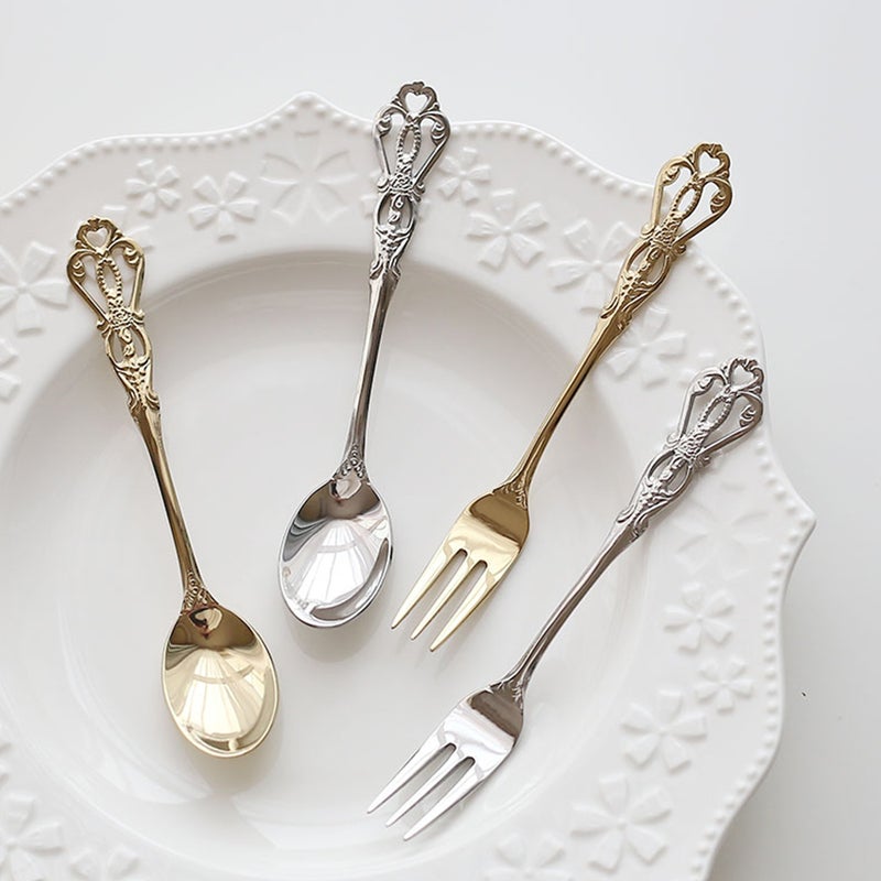2 Sets Kitchen Tableware English Fork Spoon Eating Tools Retro Tableware - Image 3