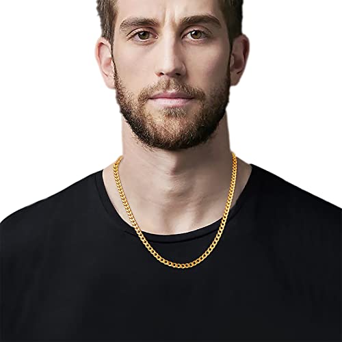 Fiusem سلسلة فيوزم للرجال مصنوعة من الذهب عيار 14 قيراط مطلي، سلسلة كوبية بسمك 5 مم، سلاسل من الفولاذ المقاوم للصدأ للرجال والنساء، بطول 24 بوصة - Image 2
