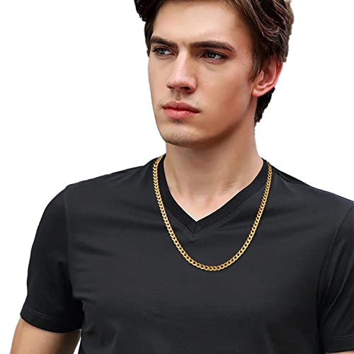 Fiusem سلسلة فيوزم للرجال مصنوعة من الذهب عيار 14 قيراط مطلي، سلسلة كوبية بسمك 5 مم، سلاسل من الفولاذ المقاوم للصدأ للرجال والنساء، بطول 24 بوصة - Image 3