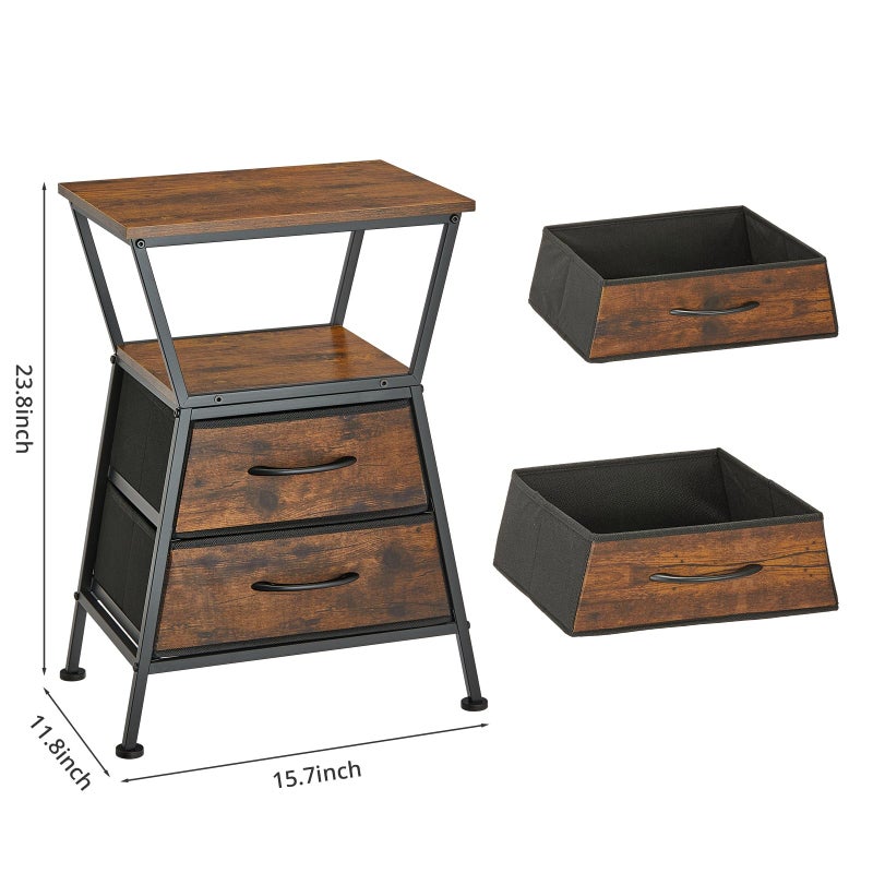 ZEXVIDA Side Tables for Bedroom Nightstand with 2 Cloth Drawer Bedside Table with Storage End Tables Living Room Sofa Couch - Image 2