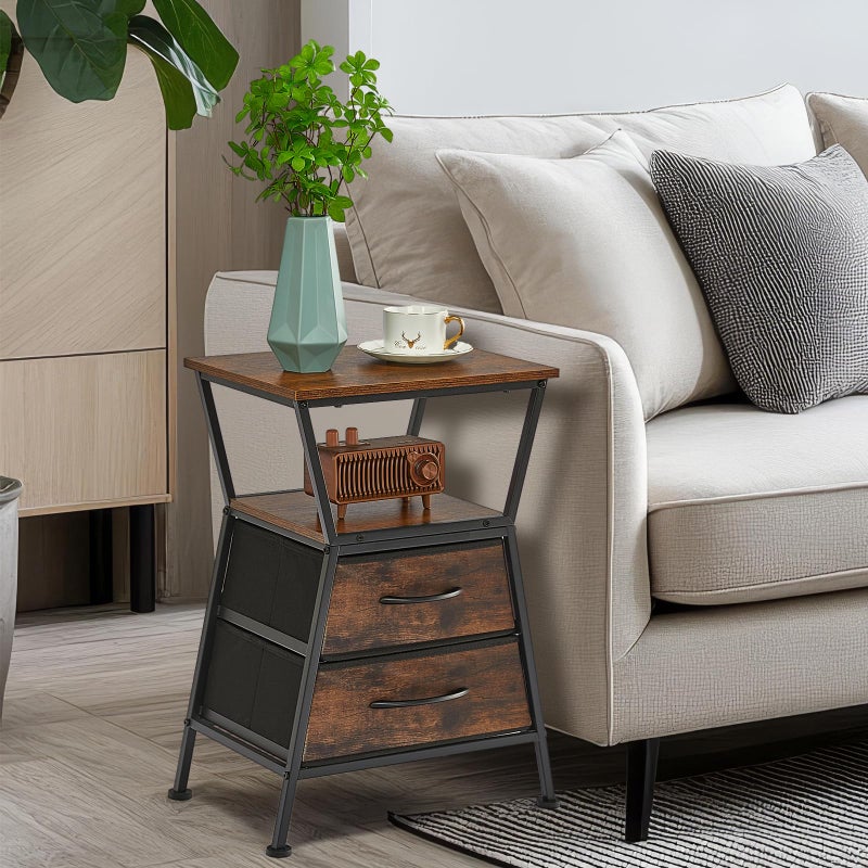 ZEXVIDA Side Tables for Bedroom Nightstand with 2 Cloth Drawer Bedside Table with Storage End Tables Living Room Sofa Couch - Image 3