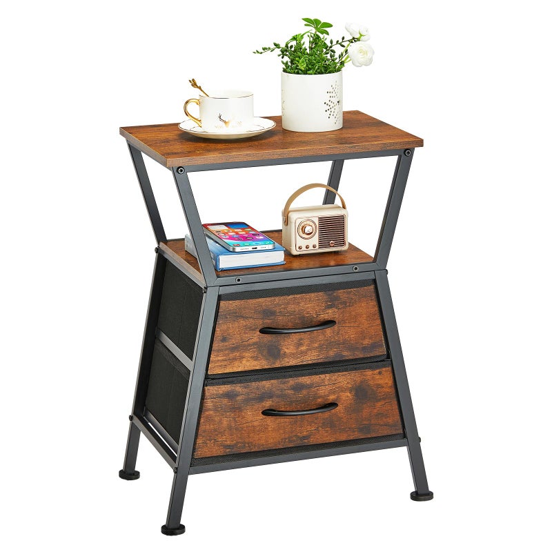 ZEXVIDA Side Tables for Bedroom Nightstand with 2 Cloth Drawer Bedside Table with Storage End Tables Living Room Sofa Couch - Image 1