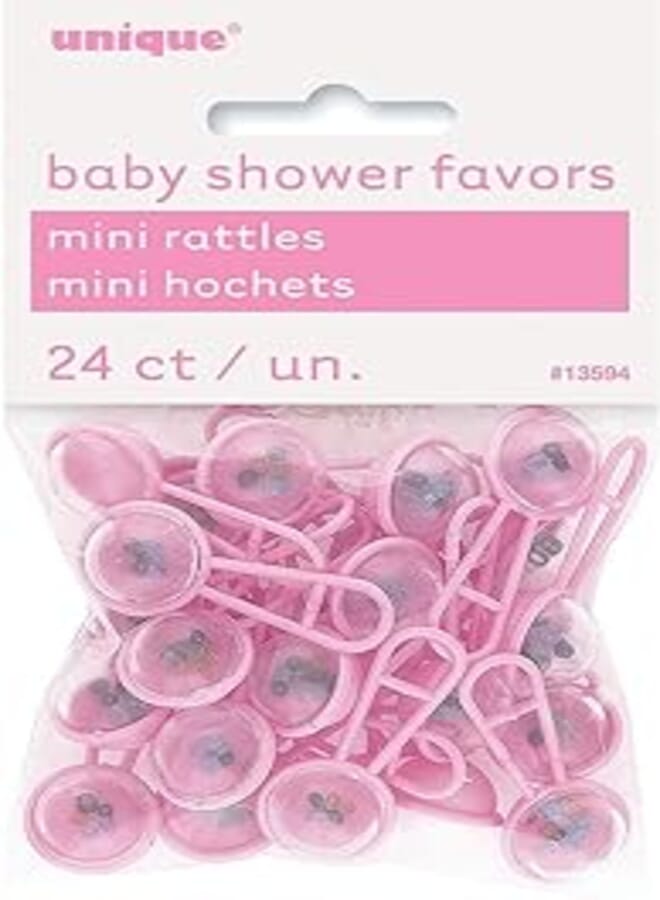 Unique Party 13594 - Plastic Pink Rattle Baby Shower Favours, Pack of 24