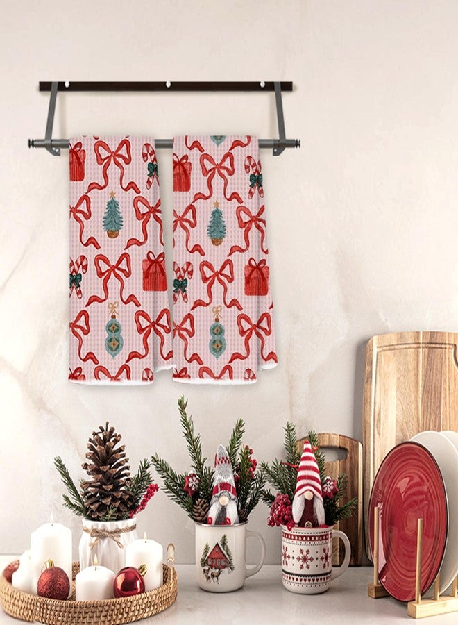 JINYO Coquette Pink Christmas Bow Kitchen Towels 16x24 Inch Set of 2, Preppy Christmas Tree Reindeer Santa Decorative Hand Towels for Bathroom Kitchen, Girly Xmas Dish Tea Towel - Image 4