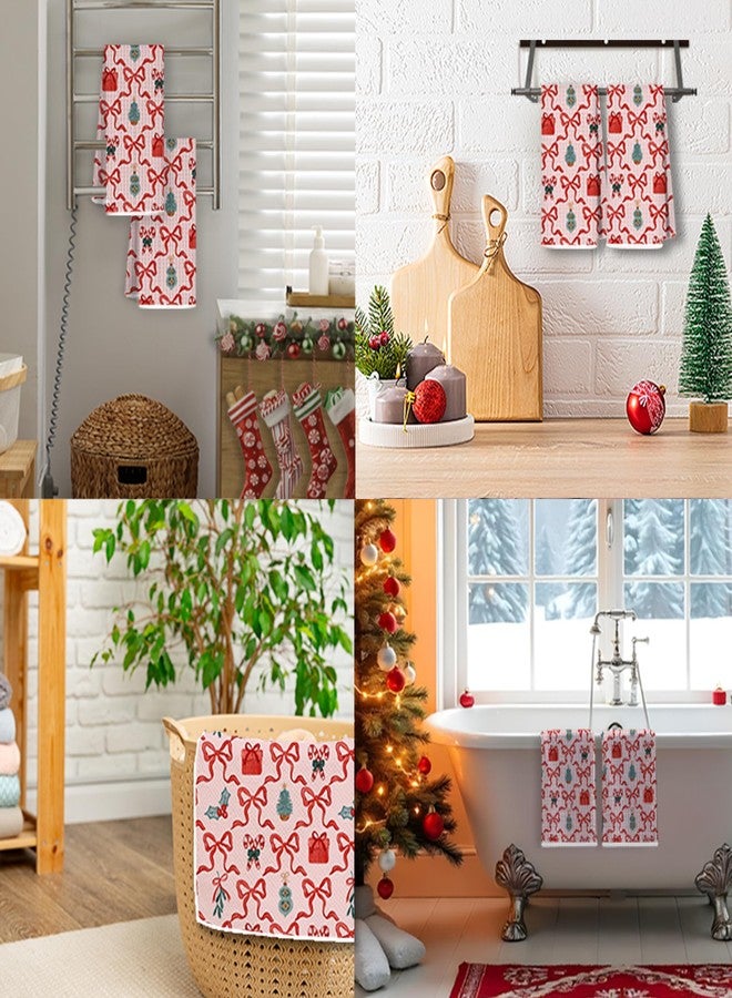 JINYO Coquette Pink Christmas Bow Kitchen Towels 16x24 Inch Set of 2, Preppy Christmas Tree Reindeer Santa Decorative Hand Towels for Bathroom Kitchen, Girly Xmas Dish Tea Towel - Image 3