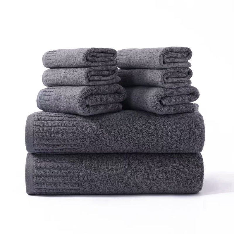 Sharpdo Bath Towel Set of 8 Pieces - 100% Cotton Pure Cotton Towel Set Household Extra Absorbent Bath Towel Hand Towel Wash Cloth Full Cotton Towels for Bathroom 2 pieces 34*34cm; 4 pieces 34*73cm; 2 pieces 70*140cm （Dark gray） - Image 1