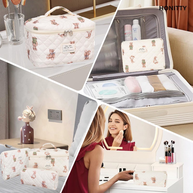 honitty Makeup Bag,Quilted Cosmetic Bag,Large Floral Make Up Bag for Women,Cotton Makeup Bag Set,Flower Travel Toiletry Bag - Image 5